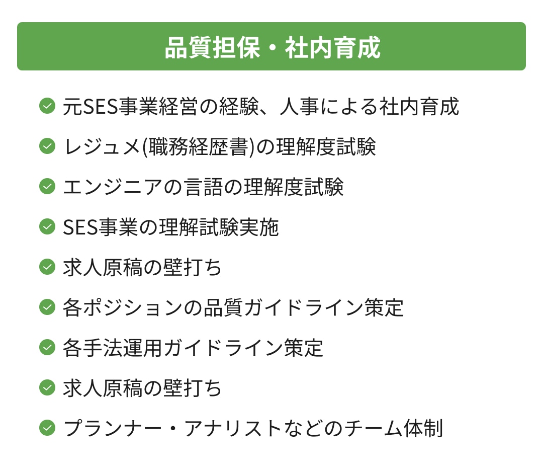品質担保・社内育成一覧